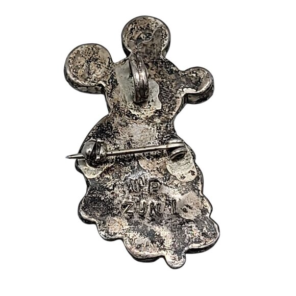 ZUNITOONS Sterling Silver Turquoise Inlay MICKEY MOUSE Brooch Zuni MP Signed - Picture 10 of 10